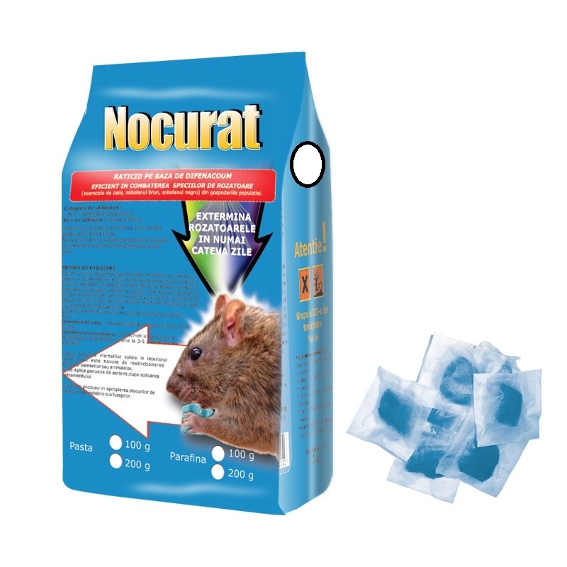 Raticid pe baza de Difenacoum pentru deratizare (Nocurat 100gr)