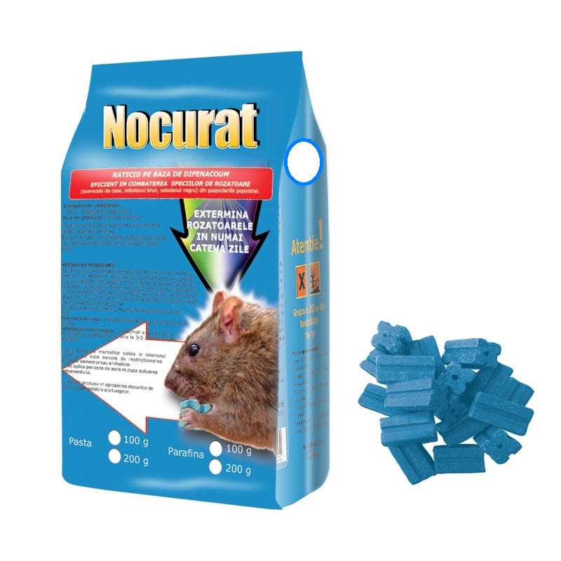 Raticid parafina pe baza de Difenacoum pentru deratizare (Nocurat 100gr)