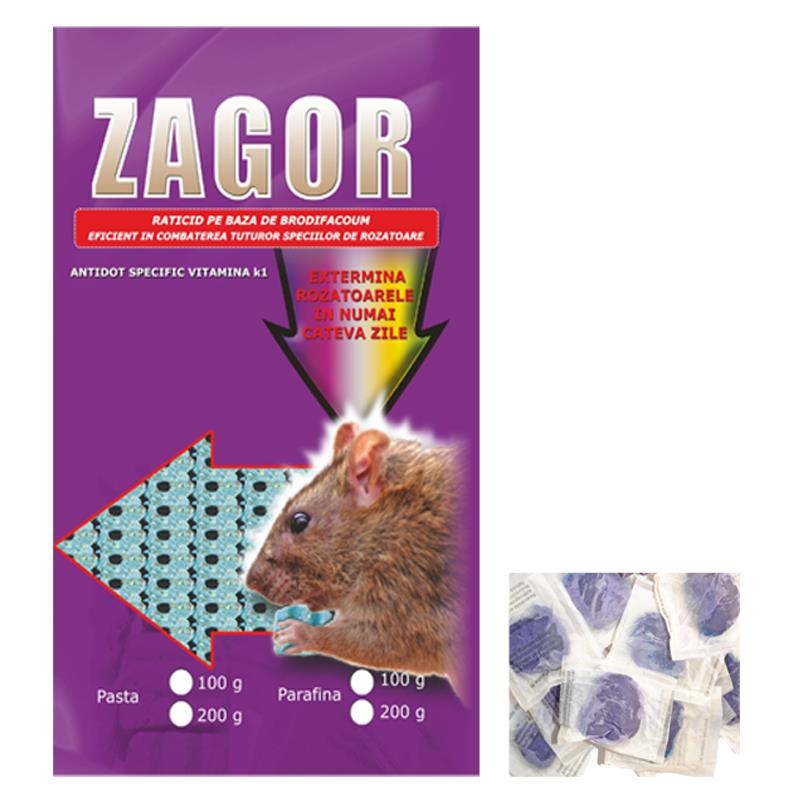 Raticid pe baza de Brodifacoum pentru deratizare (Zagor 200gr)