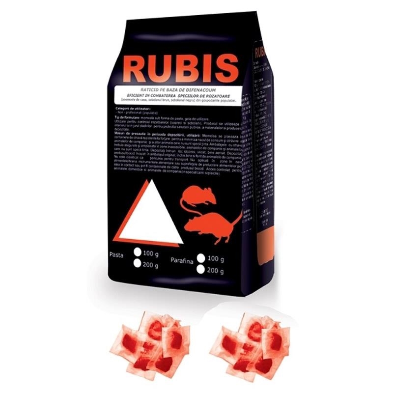 Raticid pasta pe baza de Difenacoum pentru deratizare (Rubis 10kg/plic 10gr.)