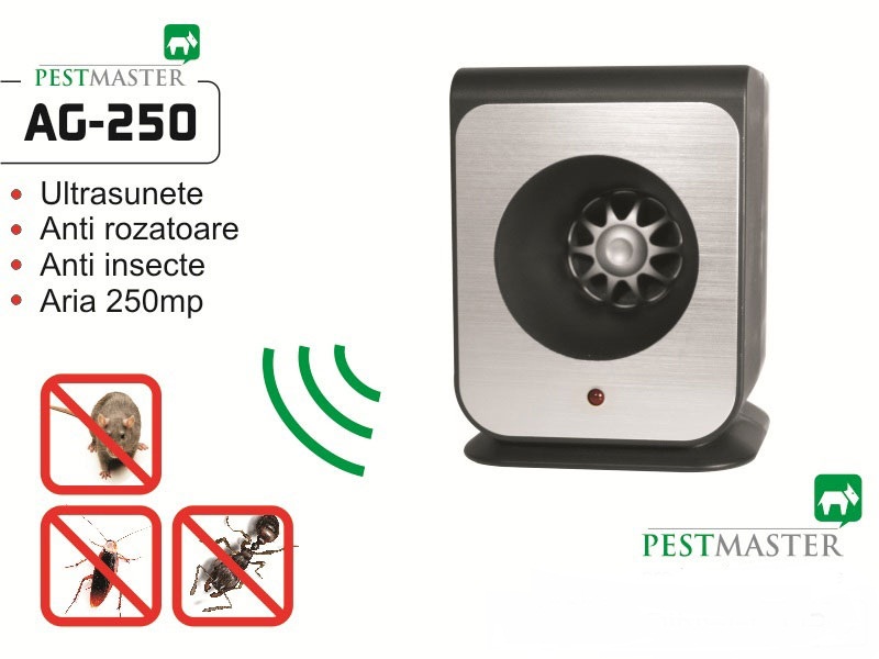 Aparat cu ultrasunete impotriva soarecilor, gandacilor si altor insecte taratoare - Pestmaster AG250 